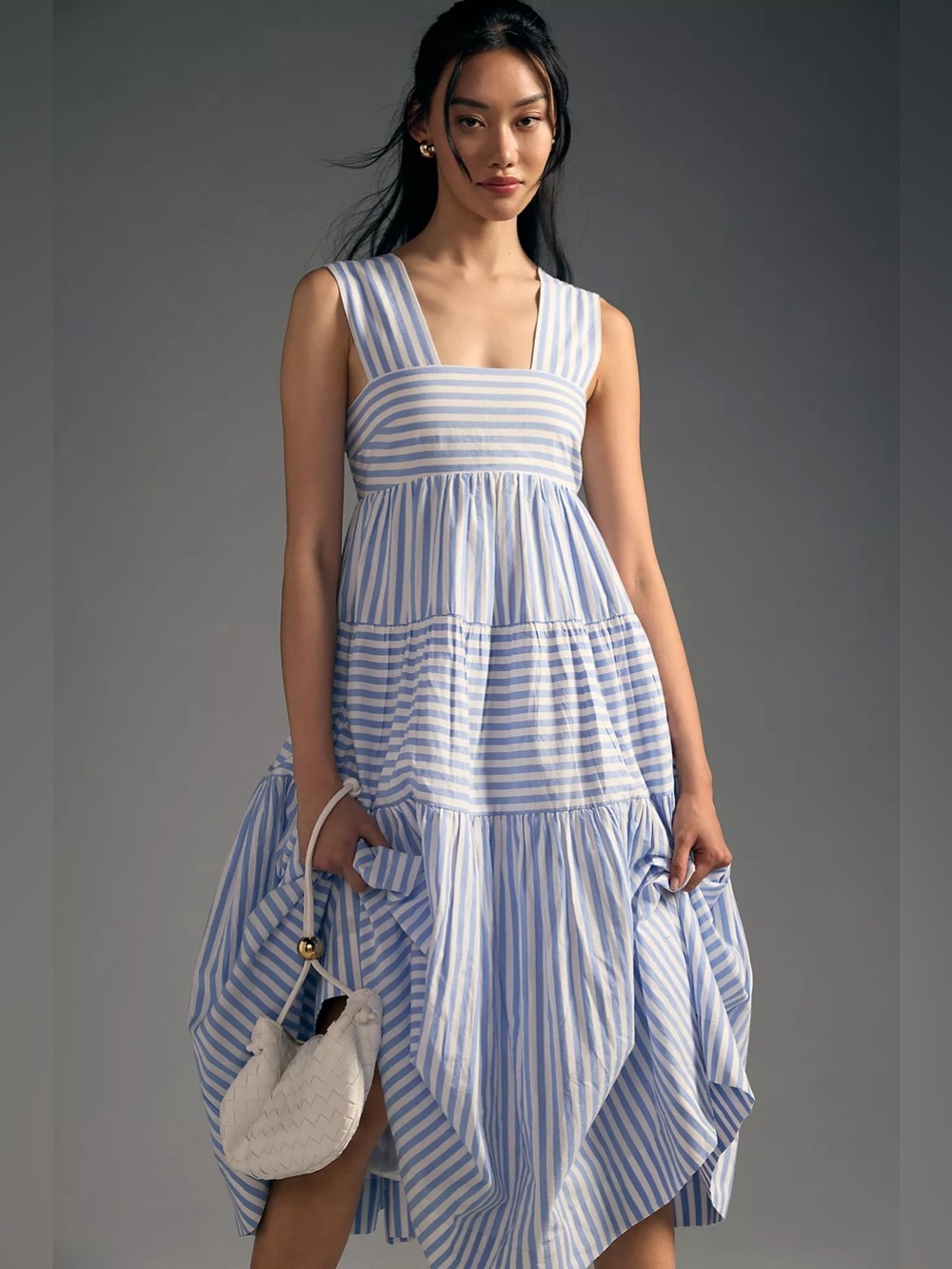 NWT | By Anthropologie | Helena Square-Neck Babydoll Dress Blue Ehite - Size XL